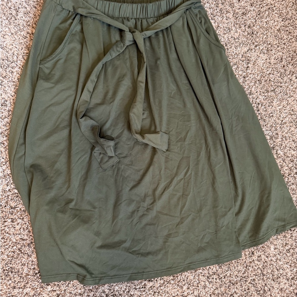 DownEast Olive Green A-Line Skirt with Tie Waist